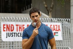 Ireland's Trevor Hogan speaking at a Palestinian solidarity event in Dublin