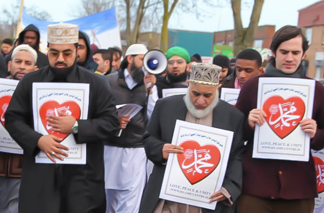 Shaykh Dr. Muhammad Umar Al-Qadri (Left) and Dr. Craig Considine (Right) marching in the Al-Mustafa Islamic Centre Ireland's 4th Annual Peace Walk in Dublin, Ireland (2/26/13).